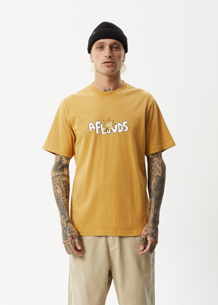 Afends Mens Sunshine - Retro Graphic T-Shirt - Mustard - Streetwear - Sustainable Fashion
