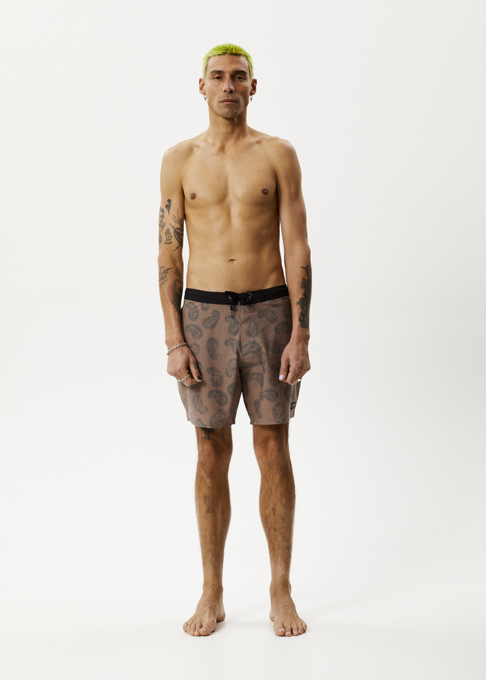Afends Mens Tradition - Paisley Fixed Waist Boardshorts - Toffee - Streetwear - Sustainable Fashion