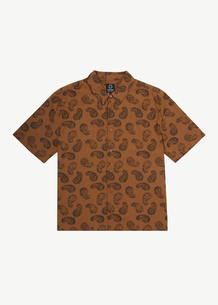 Afends Mens Tradition - Paisley Short Sleeve Shirt - Toffee - Streetwear - Sustainable Fashion