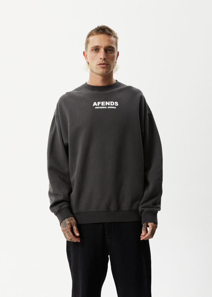 Afends Mens Universal - Crew Neck Jumper - Stone Black - Streetwear - Sustainable Fashion