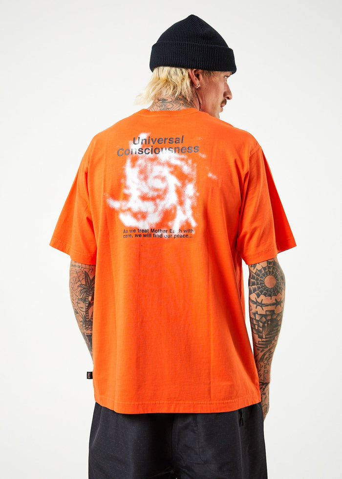 Afends Mens Universal - Recycled Retro Graphic T-Shirt - Orange - Streetwear - Sustainable Fashion