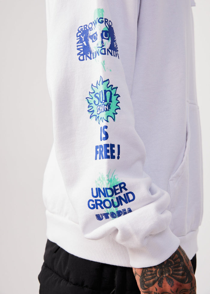 Afends Mens Utopia - Organic Graphic Hoodie - White - Streetwear - Sustainable Fashion