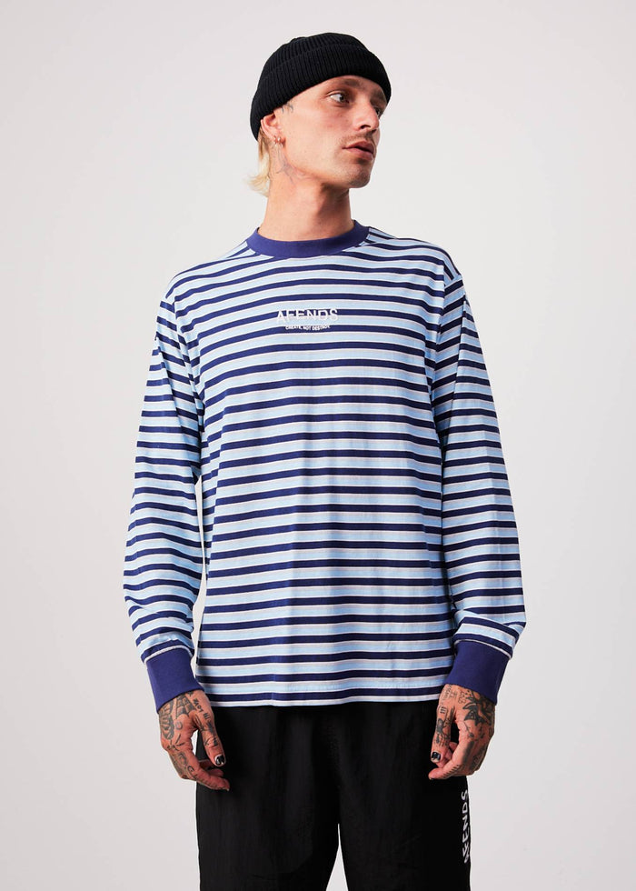 Afends Mens Views - Recycled Striped Long Sleeve T-Shirt - Seaport - Streetwear - Sustainable Fashion