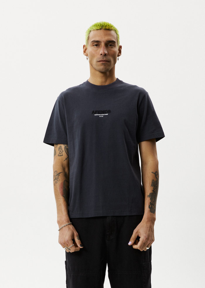 Afends Mens Vinyl - Retro Logo T-Shirt - Charcoal - Streetwear - Sustainable Fashion