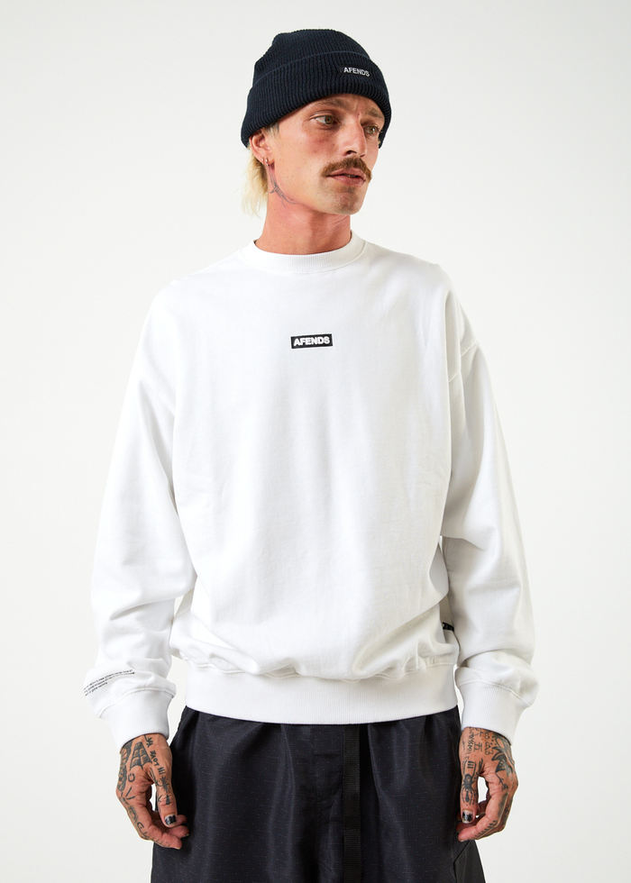 Afends Mens Information - Recycled Crew Neck Jumper - White - Streetwear - Sustainable Fashion