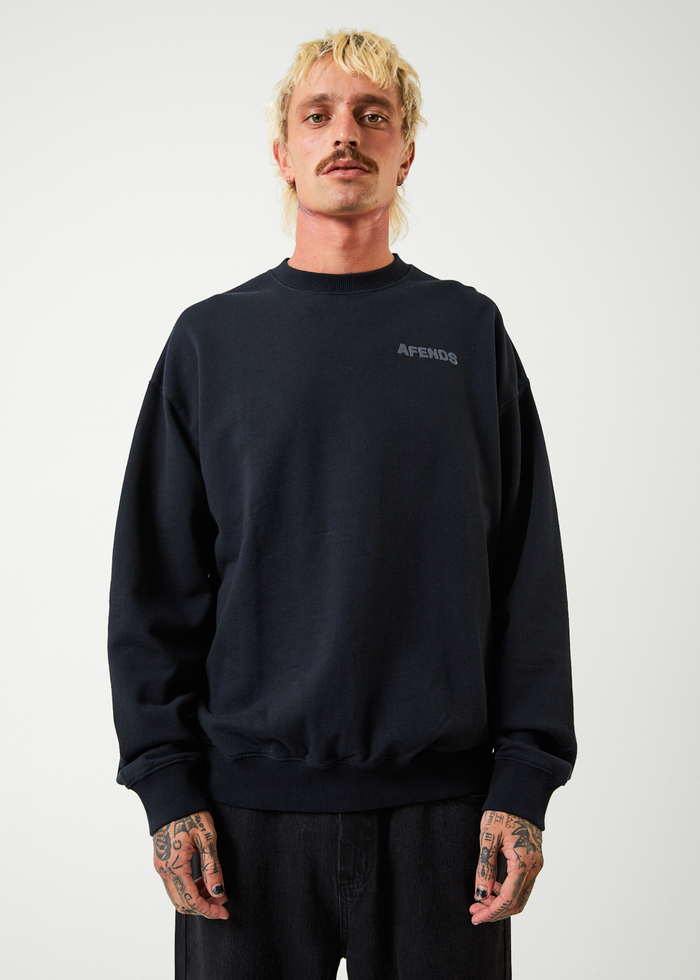 Afends Mens Vortex - Recycled Crew Neck Jumper - Black - Streetwear - Sustainable Fashion