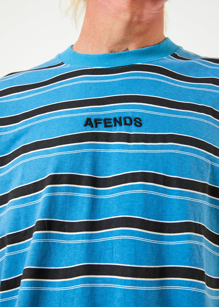 Afends Mens Warped - Recycled Retro Striped T-Shirt- Dark Teal - Streetwear - Sustainable Fashion