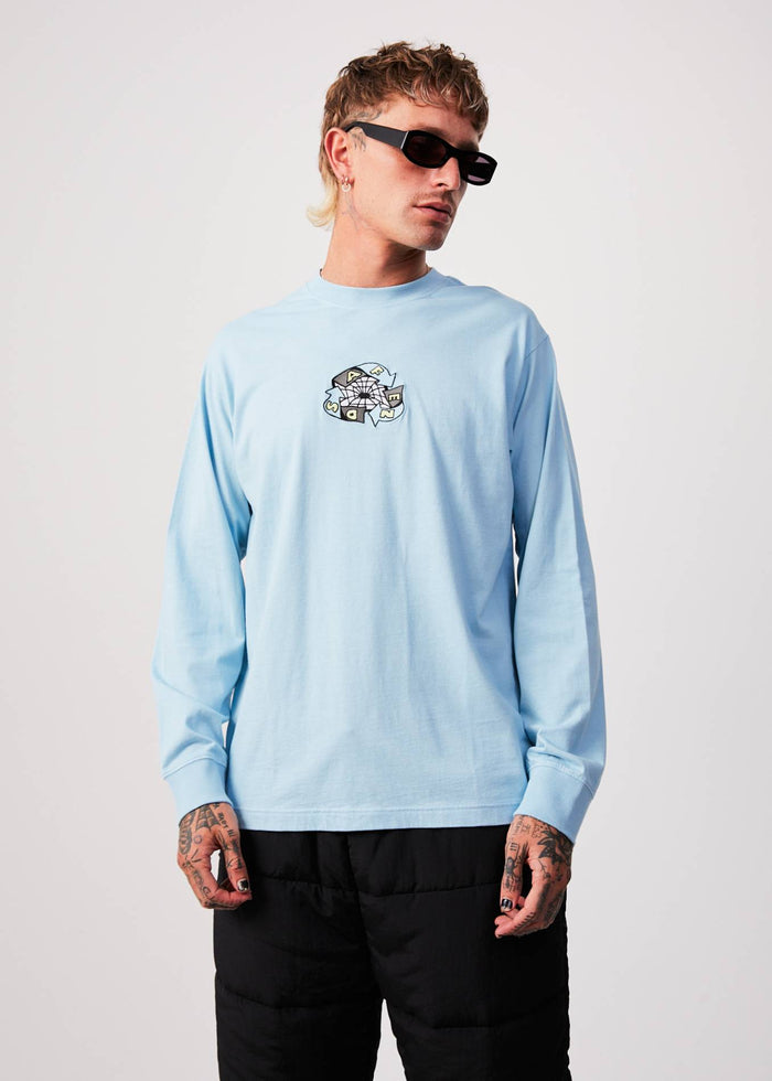 Afends Mens Warped - Recycled Long Sleeve Graphic T-Shirt - Sky Blue - Streetwear - Sustainable Fashion
