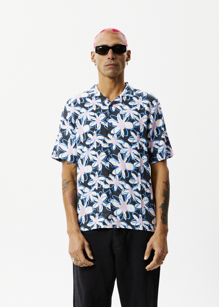 Afends Mens Waterfall - Cuban Short Sleeve Shirt - Stone Black - Streetwear - Sustainable Fashion