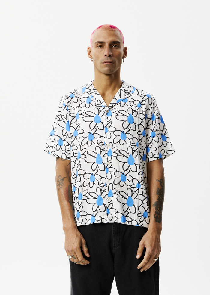 Afends Mens Waterfall - Cuban Short Sleeve Shirt - White - Streetwear - Sustainable Fashion