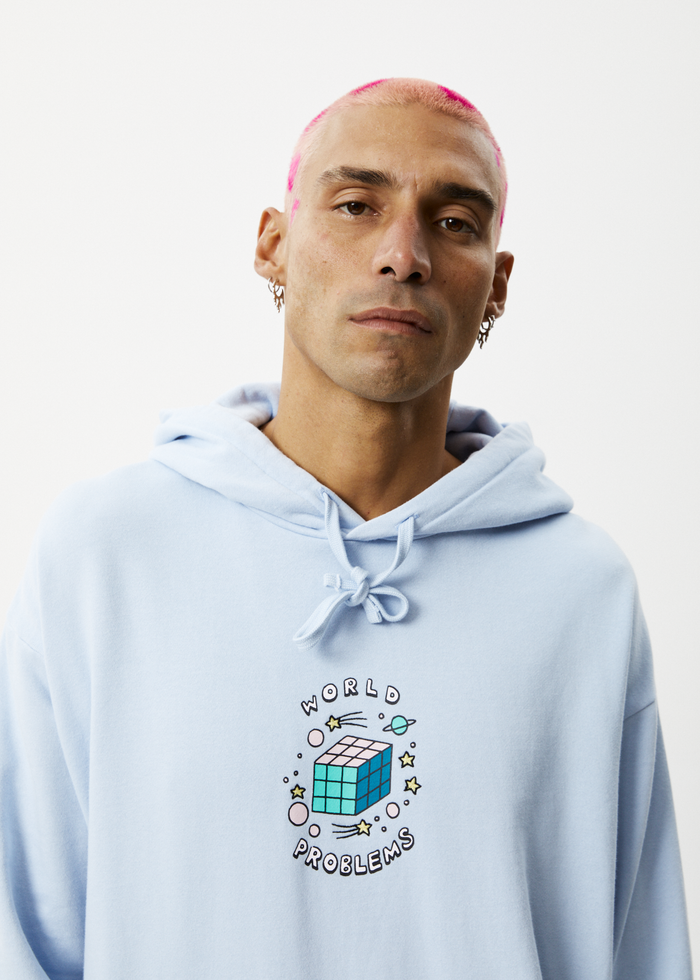 Afends Mens World Problems - Recycled Hoodie - Powder Blue - Streetwear - Sustainable Fashion