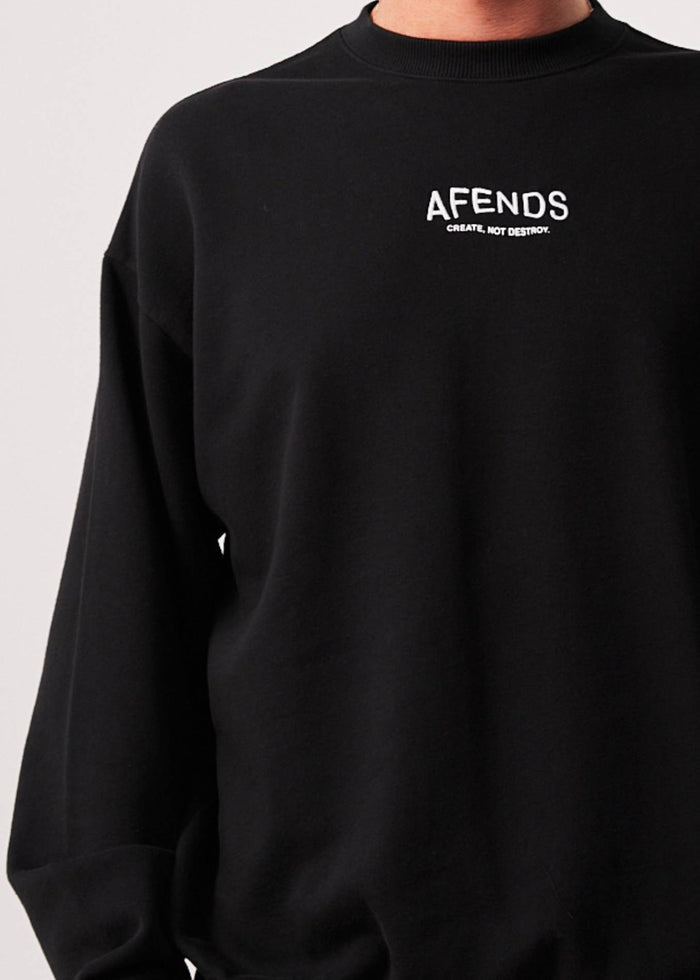 Afends Mens Spaced - Recycled Crew Neck Jumper - Black - Streetwear - Sustainable Fashion