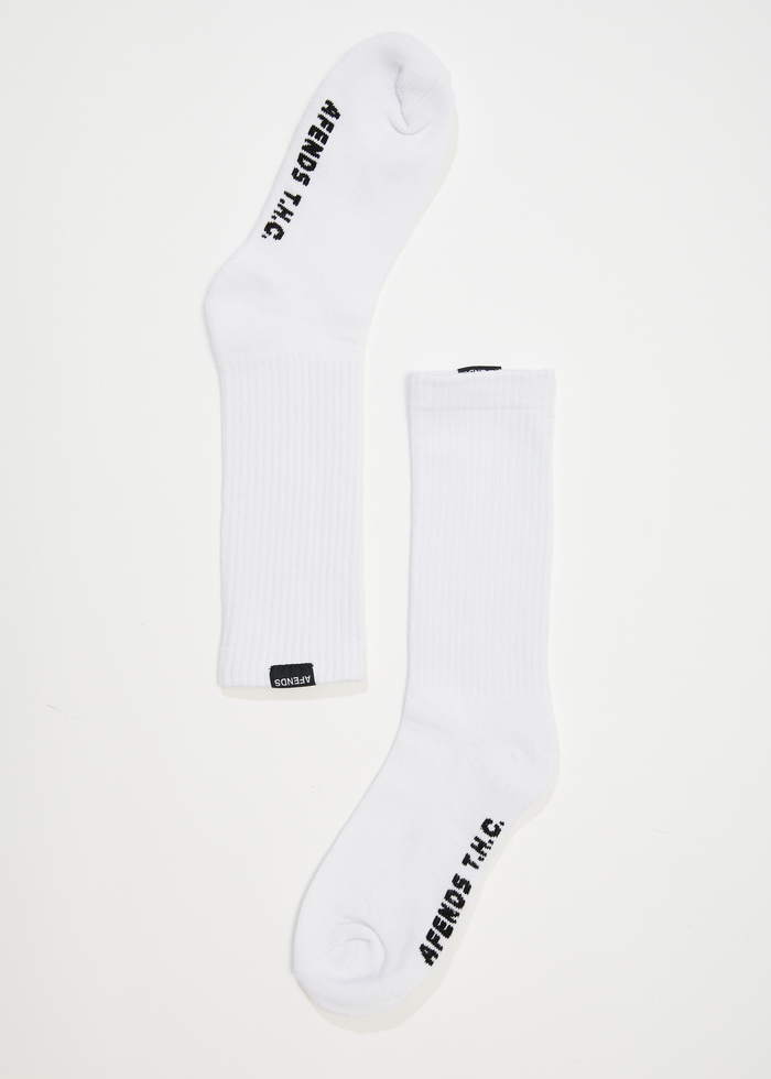Afends Mens Everyday - Hemp Crew Socks - White - Streetwear - Sustainable Fashion