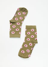 Afends Unisex Flower - Crew Socks - Olive - Afends unisex flower   crew socks   olive   streetwear   sustainable fashion