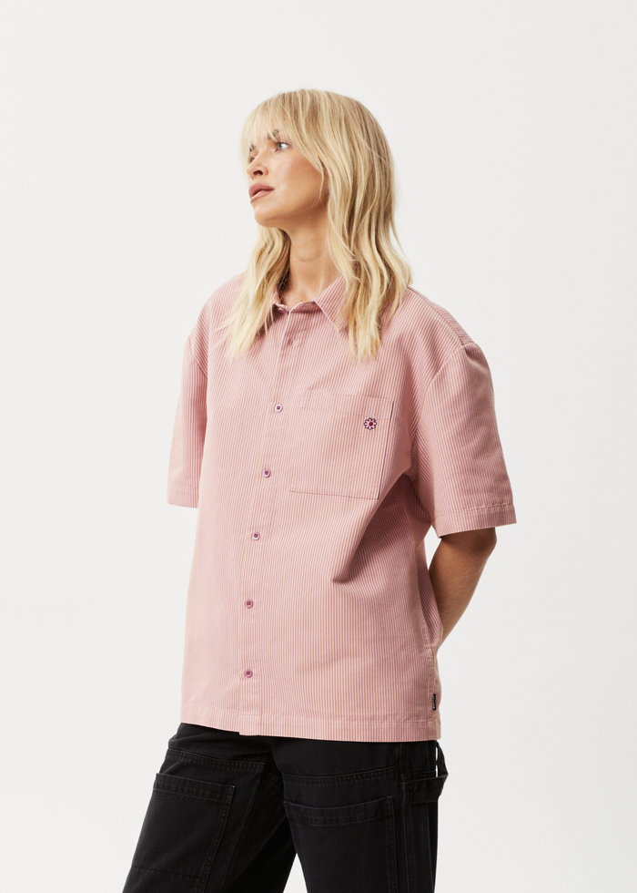 Afends Unisex Night Shade - Short Sleeve Shirt - Mustard Stripe - Streetwear - Sustainable Fashion