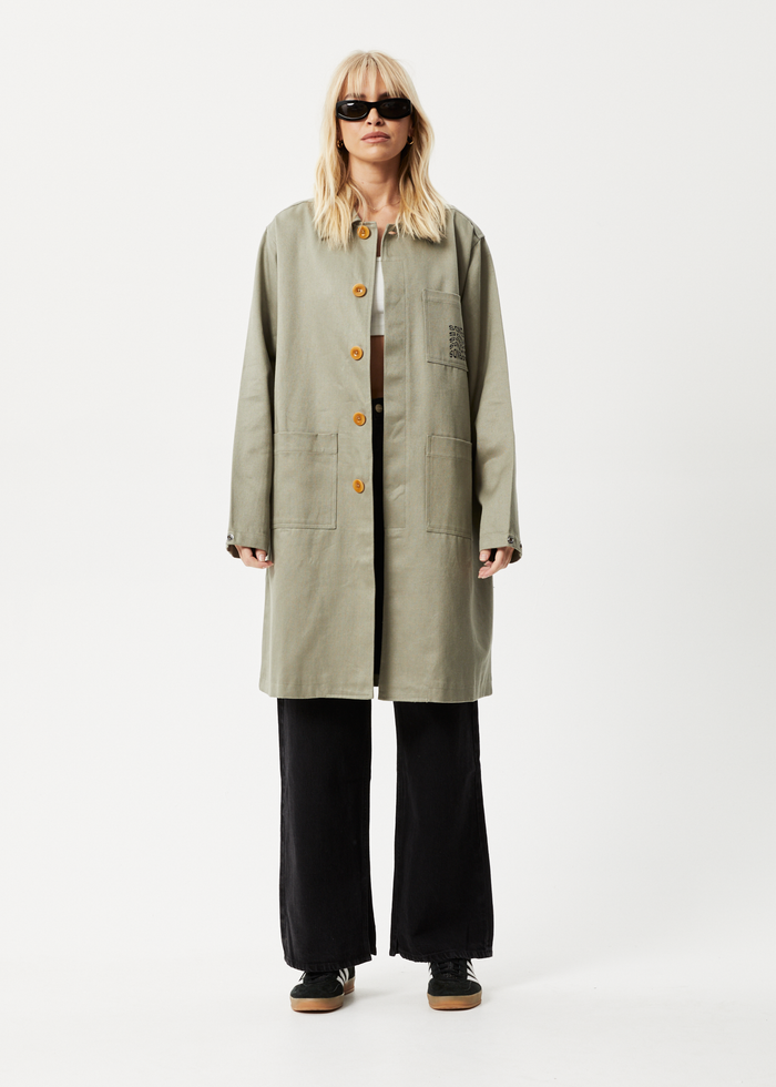 Afends Unisex Oracle - Trench Coat - Olive - Streetwear - Sustainable Fashion