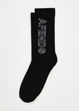 Afends Unisex Outline - Recycled Crew Socks - Black - Afends unisex outline   recycled crew socks   black   streetwear   sustainable fashion
