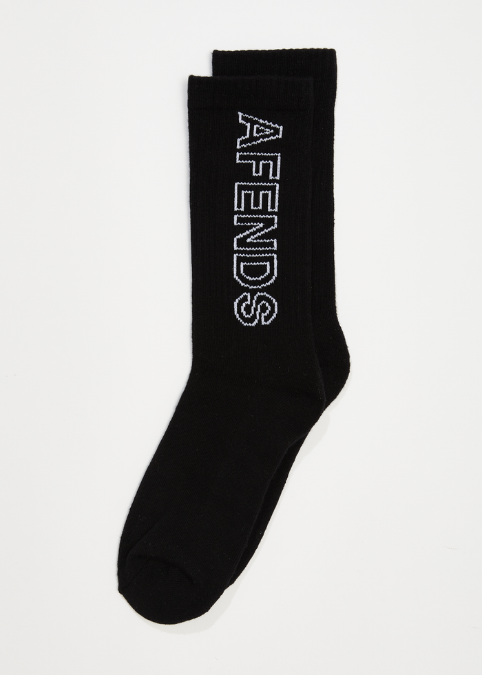 Afends Unisex Outline - Recycled Crew Socks - Black - Streetwear - Sustainable Fashion