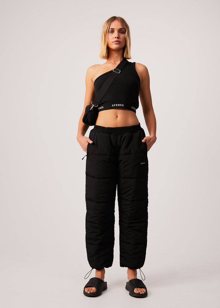 Afends Unisex Pala - Unisex Recycled Puffer Pants - Black - Streetwear - Sustainable Fashion