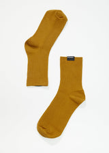 Afends Unisex The Essential - Hemp Ribbed Crew Socks - Mustard - Afends unisex the essential   hemp ribbed crew socks   mustard   streetwear   sustainable fashion