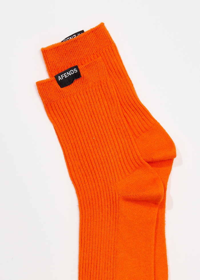 Afends Unisex The Essential - Hemp Ribbed Crew Socks - Orange - Streetwear - Sustainable Fashion