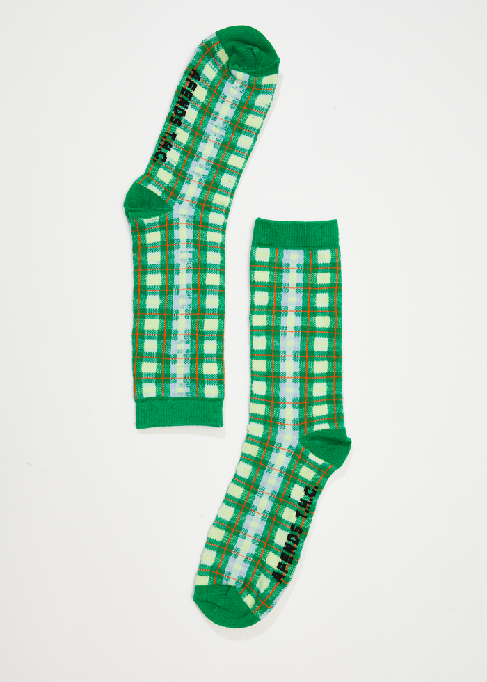 Afends Unisex Tully - Hemp Check Crew Socks - Forest - Streetwear - Sustainable Fashion