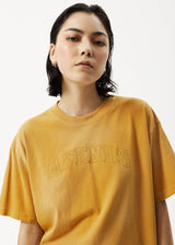 AFENDS Unlimited - Boxy Logo T-Shirt - Worn Mustard - Afends unlimited   boxy logo t shirt   worn mustard   streetwear   sustainable fashion