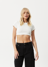 Afends Womens Abbie - Hemp Ribbed Cropped T-Shirt - Off White - Afends womens abbie   hemp ribbed cropped t shirt   off white   streetwear   sustainable fashion