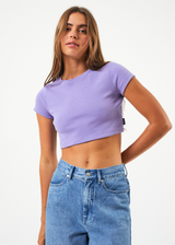 Afends Womens Abbie - Hemp Ribbed Cropped T-Shirt - Plum - Afends womens abbie   hemp ribbed cropped t shirt   plum   streetwear   sustainable fashion