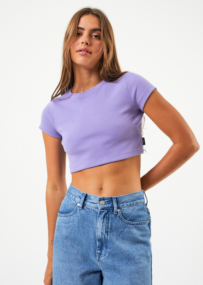 Afends Womens Abbie - Hemp Ribbed Cropped T-Shirt - Plum - Streetwear - Sustainable Fashion