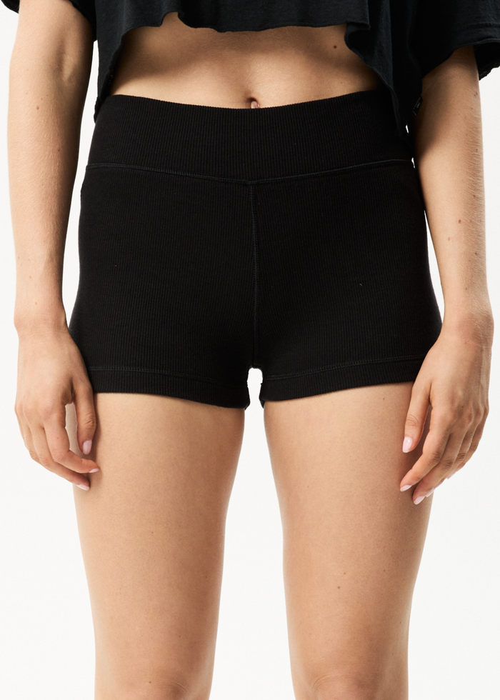 Afends Womens Alice - Hemp Ribbed Booty Shorts - Black - Streetwear - Sustainable Fashion