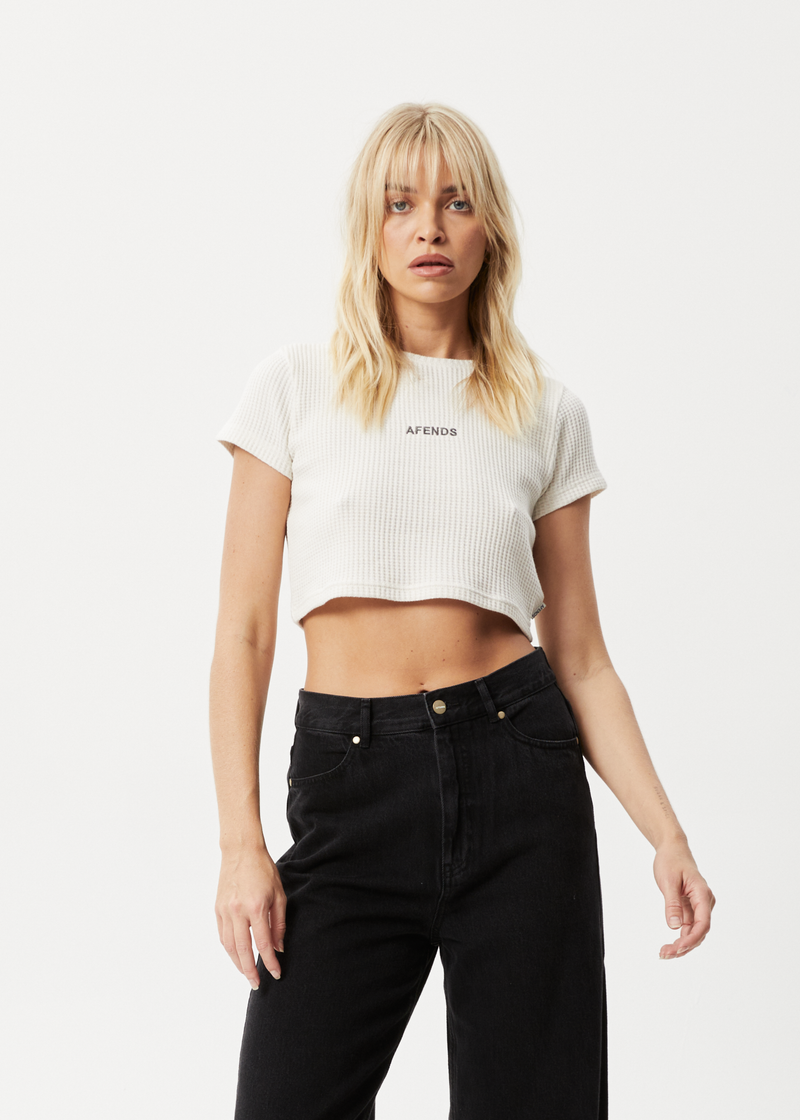 Afends Womens Ari - Waffle Cropped T-Shirt - Off White