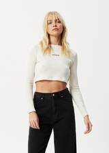 Afends Womens Ari - Waffle Long Sleeve Cropped Top - Off White - Afends womens ari   waffle long sleeve cropped top   off white   streetwear   sustainable fashion