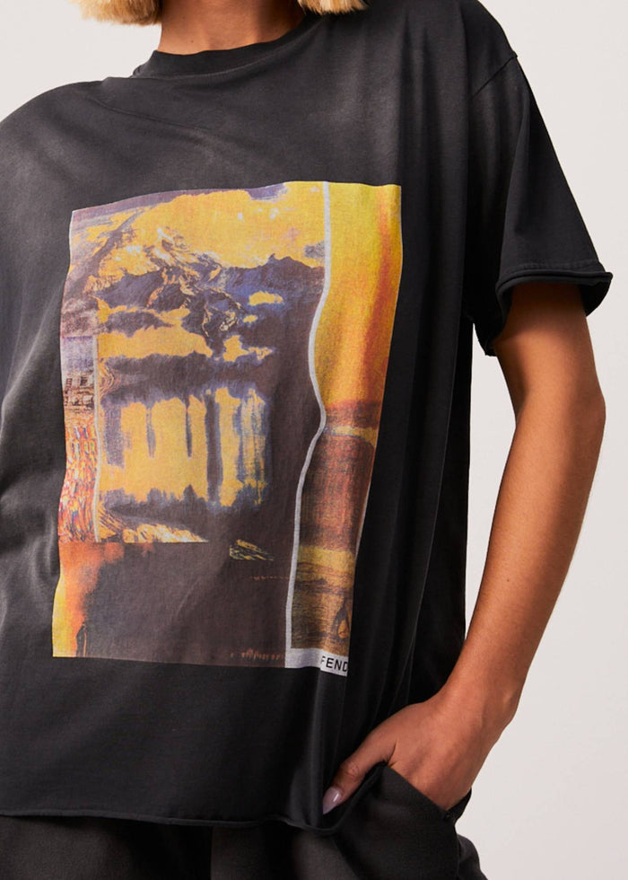 Afends Womens Boulevard - Recycled Oversized Graphic T-Shirt - Worn Black - Streetwear - Sustainable Fashion