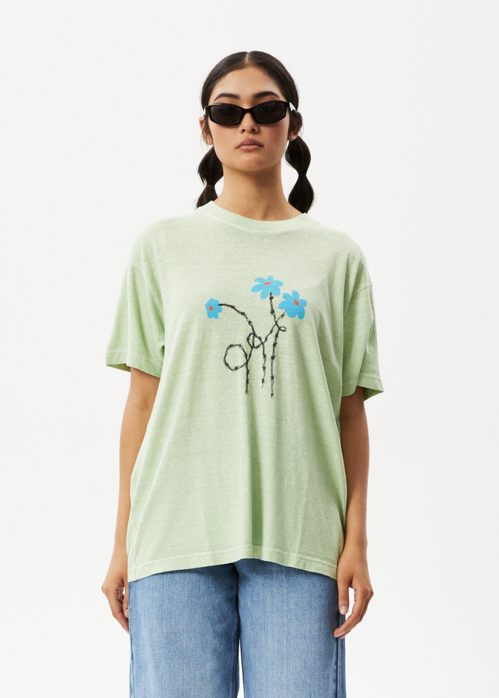 Afends Womens Bouquet Slay - Oversized Graphic T-Shirt - Worn Pistachio - Streetwear - Sustainable Fashion