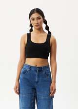 Afends Womens Chia - Hemp Ribbed Cropped Singlet - Black - Afends womens chia   hemp ribbed cropped singlet   black   streetwear   sustainable fashion