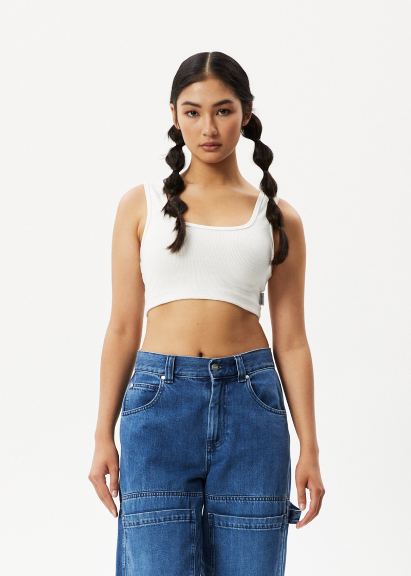 Afends Womens Chia - Hemp Ribbed Cropped Singlet - Off White