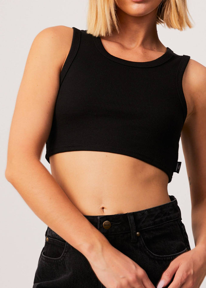 Afends Womens Chloe - Hemp Ribbed Crop Tank - Black - Streetwear - Sustainable Fashion