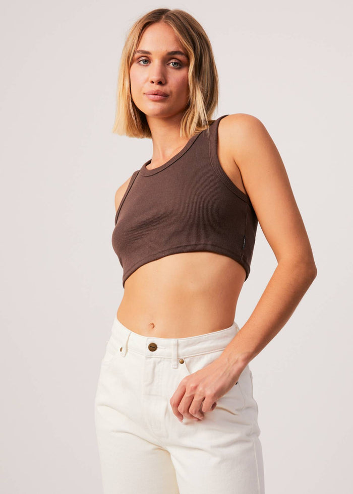 Afends Womens Chloe - Hemp Ribbed Crop Tank - Coffee - Streetwear - Sustainable Fashion