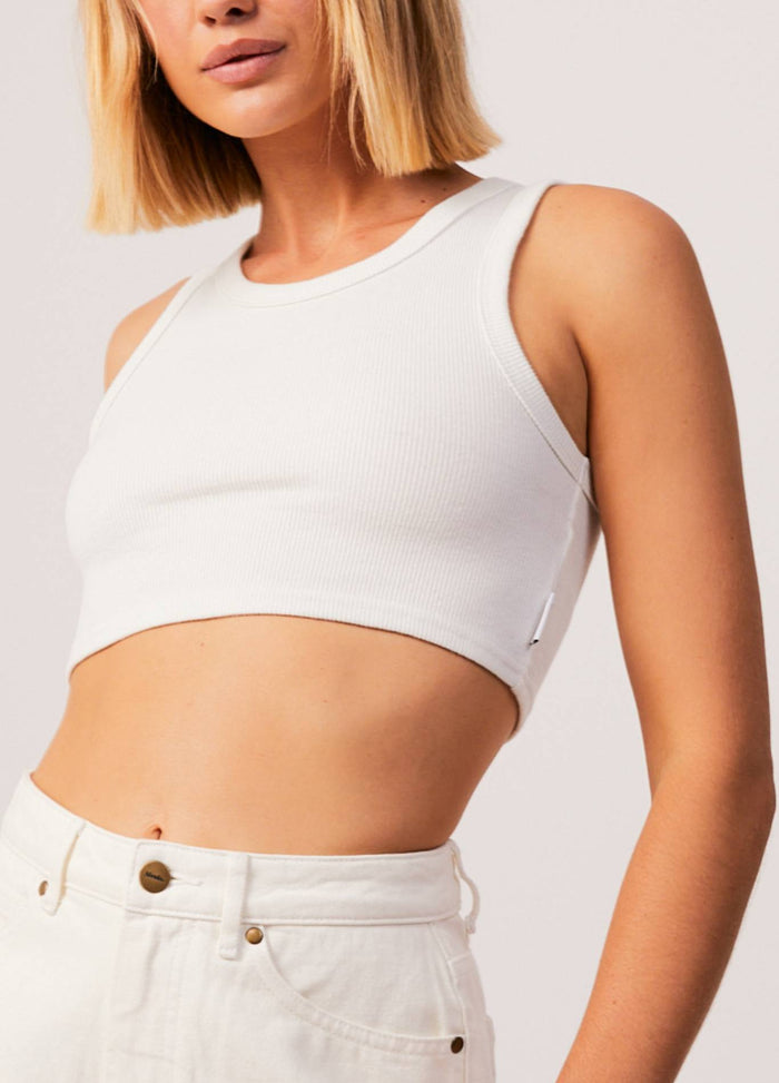 Afends Womens Chloe - Hemp Ribbed Crop Tank - Off White - Streetwear - Sustainable Fashion