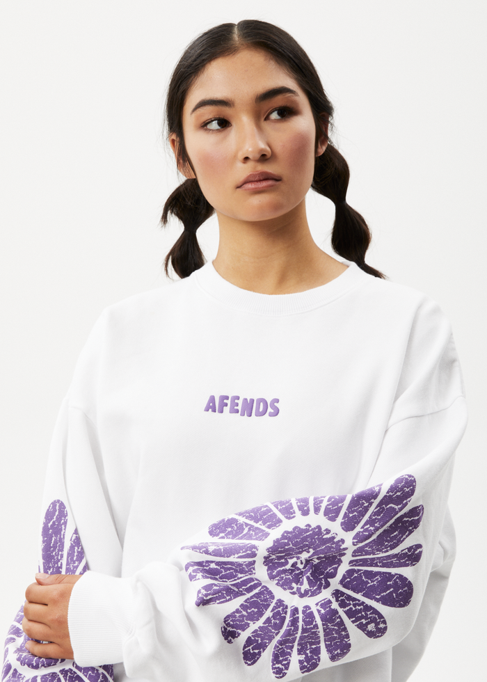 Afends Womens Daisy - Crew Neck Jumper - White - Streetwear - Sustainable Fashion