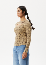 Afends Womens Daisy - Long Sleeve Cut Out Top - Toffee - Afends womens daisy   long sleeve cut out top   toffee   streetwear   sustainable fashion