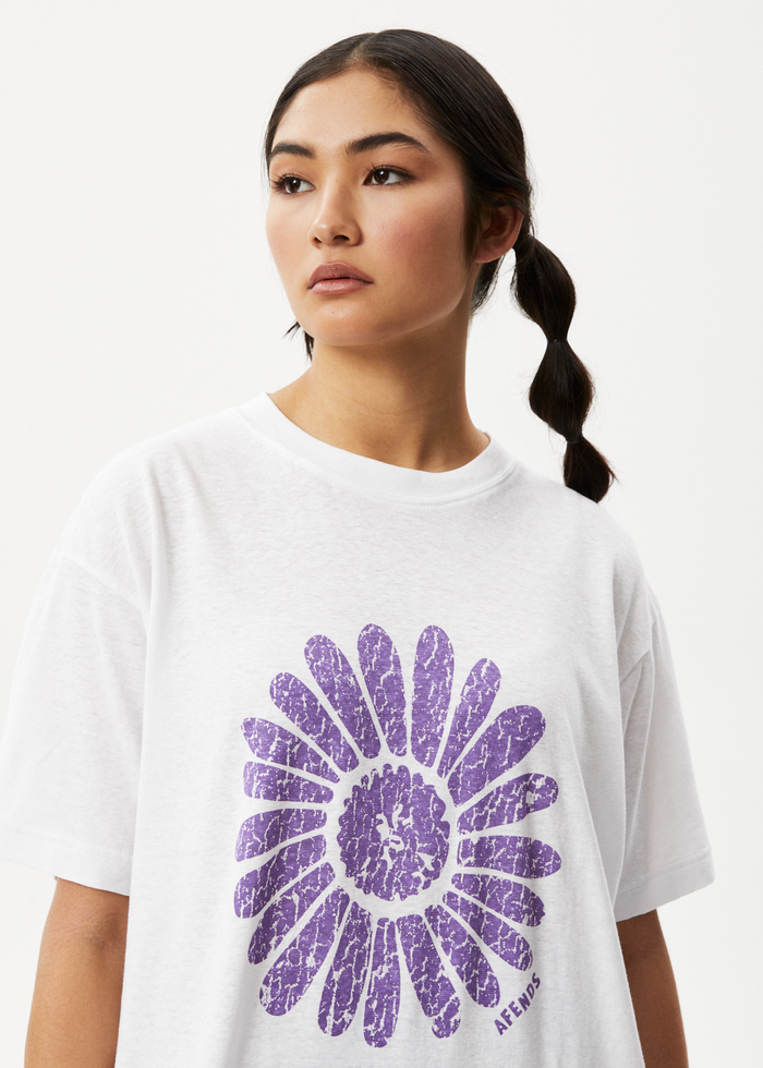 Afends Womens Daisy Slay - Oversized Graphic T-Shirt - White - Streetwear - Sustainable Fashion