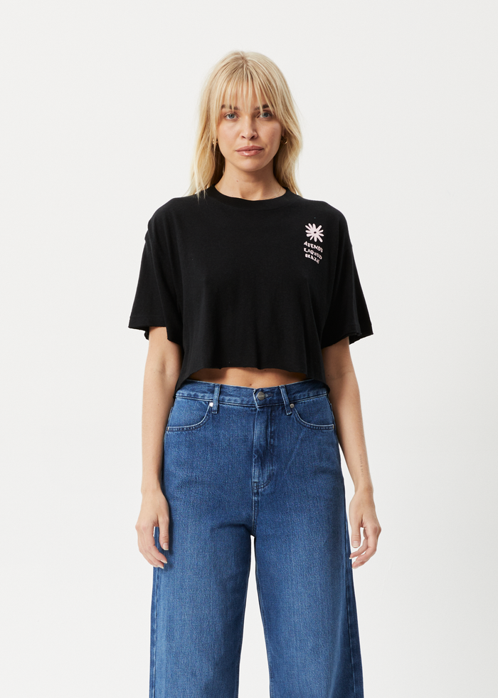 Afends Womens Daze Slay Cropped - Hemp Oversized Graphic T-Shirt - Black - Streetwear - Sustainable Fashion