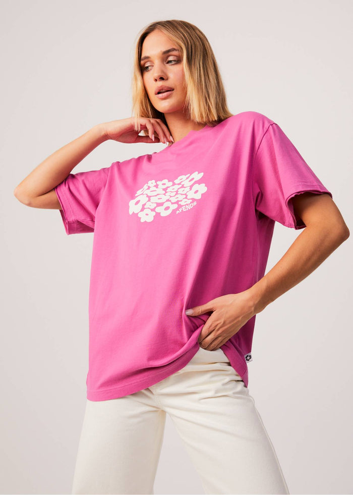 Afends Womens Digital Holiday - Recycled Oversized Floral T-Shirt - Bubblegum - Streetwear - Sustainable Fashion