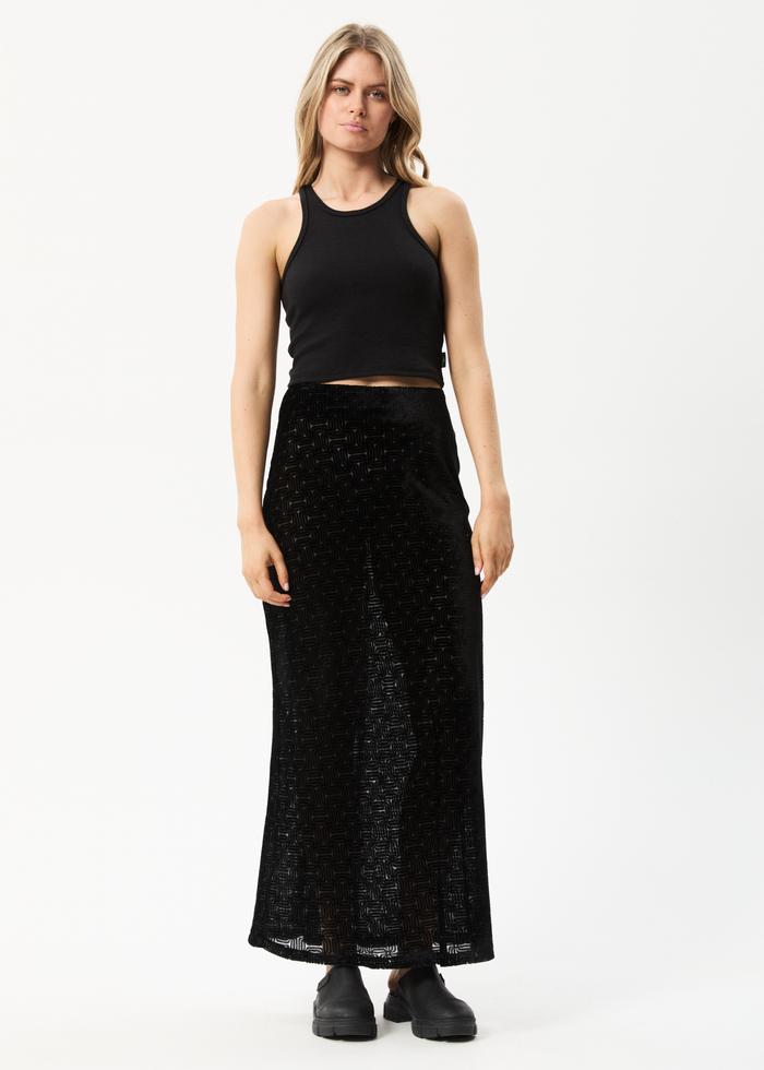 Afends Womens Echo - Recycled Sheer Maxi Skirt - Black - Streetwear - Sustainable Fashion