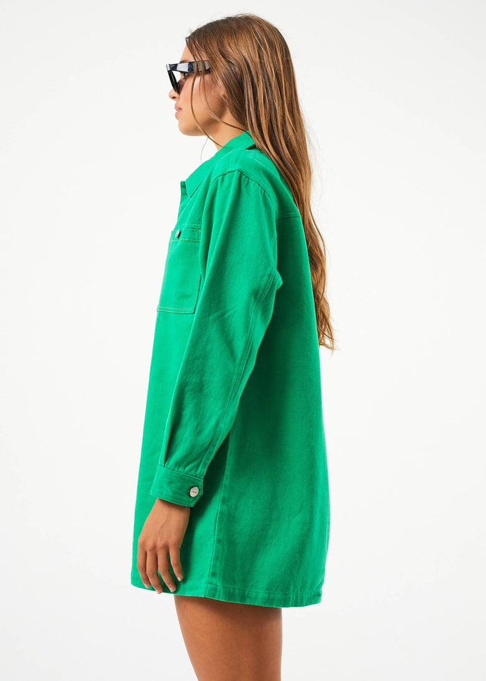 Afends Womens Sleepy Hollow Tori - Hemp Twill Dress - Forest - Streetwear - Sustainable Fashion