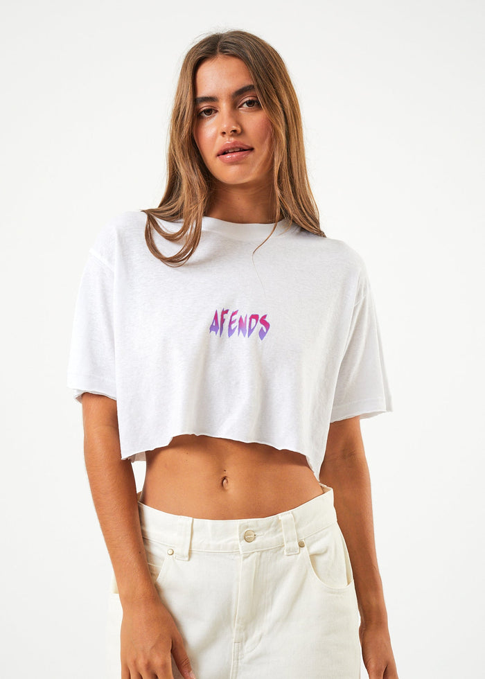 Afends Womens Electric Slay Cropped - Hemp Oversized T-Shirt - White - Streetwear - Sustainable Fashion
