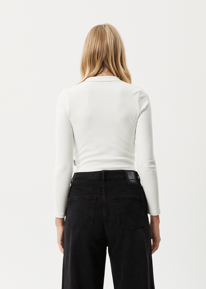 Afends Womens Eliza - Hemp Ribbed Long Sleeve Shirt - Off White - Streetwear - Sustainable Fashion
