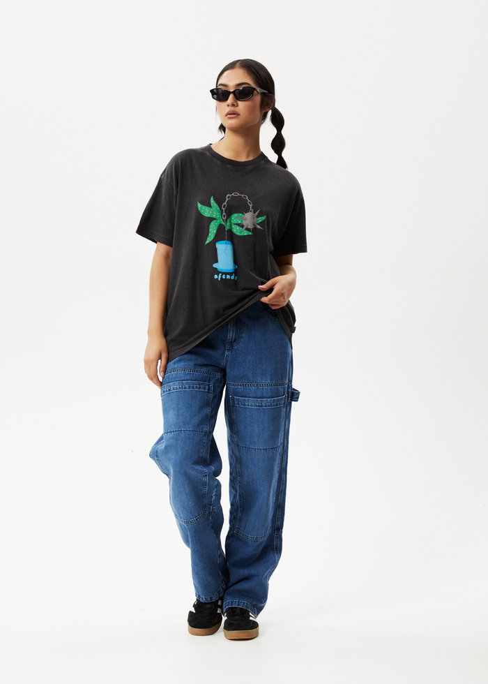 AFENDS Womens Elliot Slay - Oversized Graphic T-Shirt - Stone Black - Streetwear - Sustainable Fashion